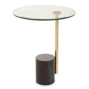 Lynwood Clear Glass Side Table With Gold Frame And Black Marble Base