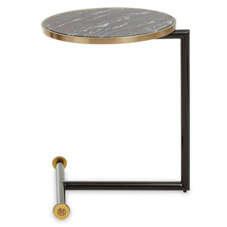 Lynwood Black Glass Black Marble Effect Side Table