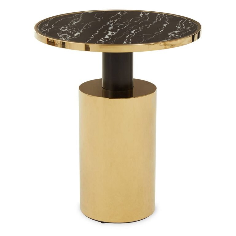 Lynwood Black Marble Effect Gold Base Side Table