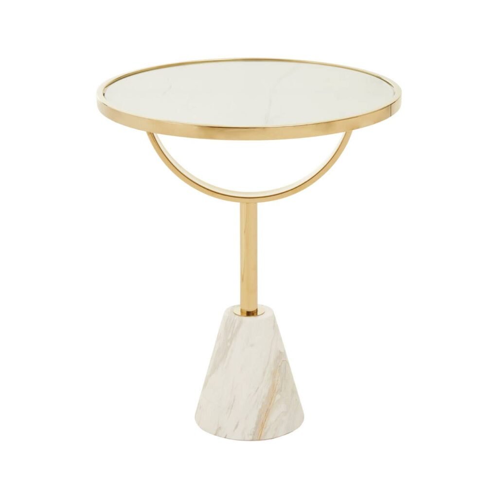 Lynwood White Glass White Marble Base Side Table