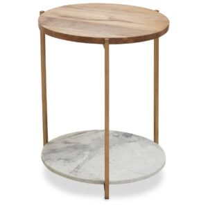 Cranleigh White Marble And Wood Side Table