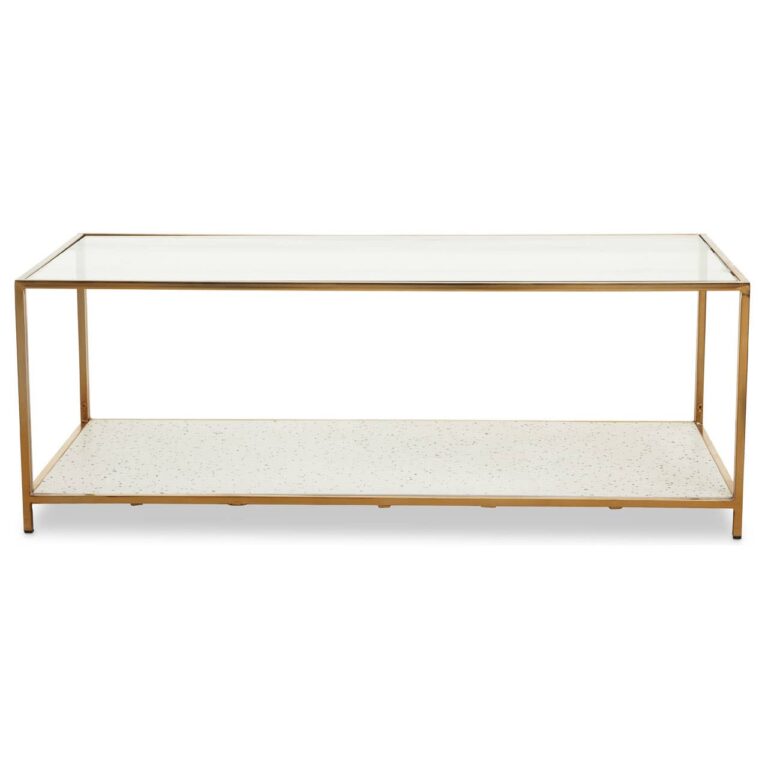 Tivi Glass And White Terrazzo Gold Frame Coffee Table