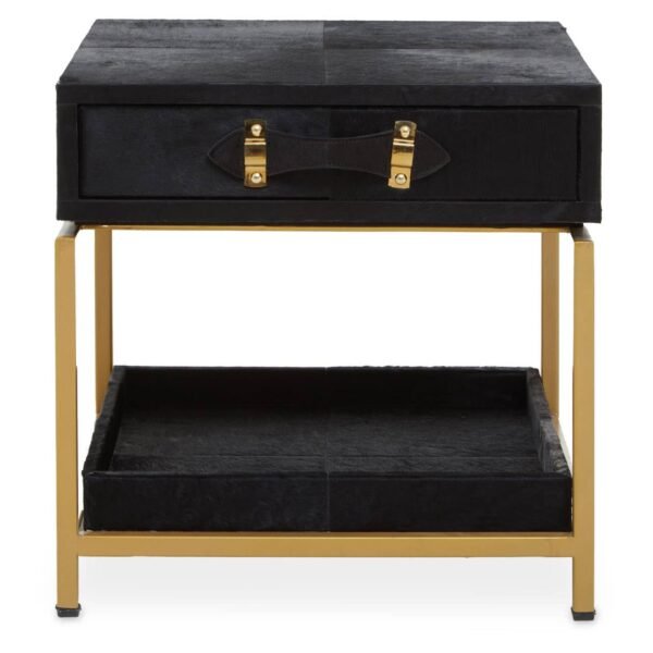 Regents Townhouse Hair On Hide Black And Gold Bedside Table