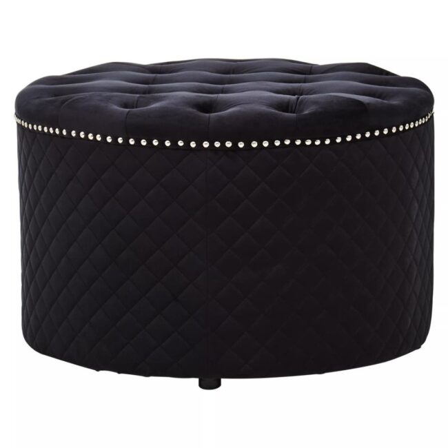 Mediere Round Black Velvet Ottoman