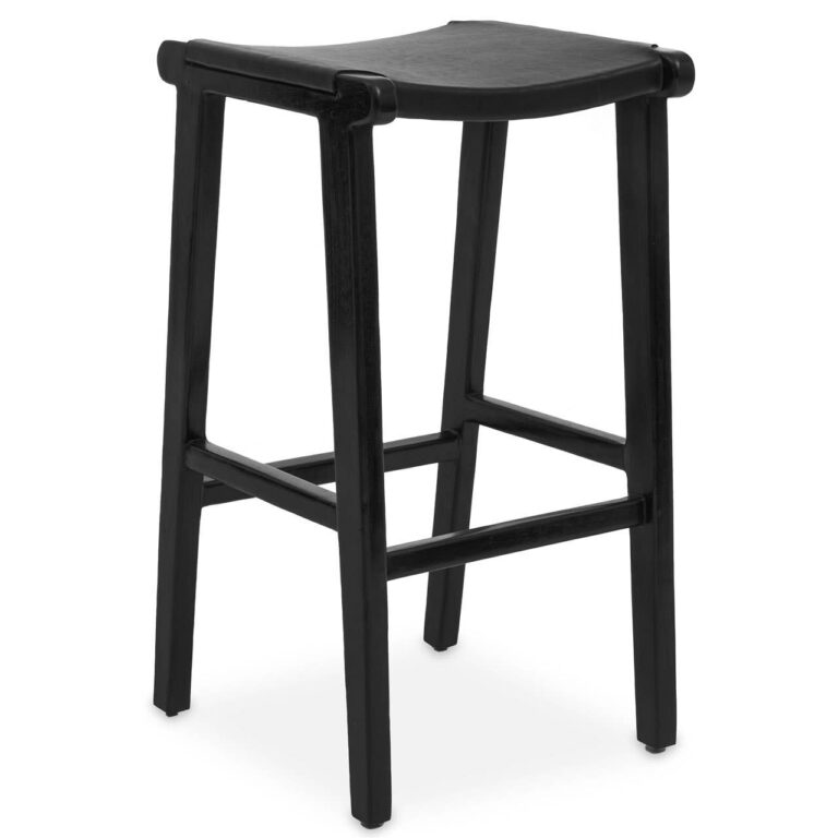 Stirling Black Leather And Teak Stool