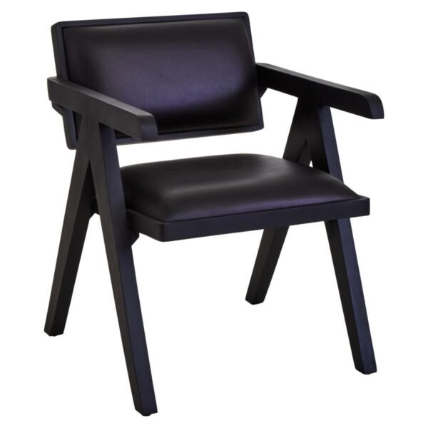 Olk Buffalo Black Leather Armchair With Wood Frame - Image 13