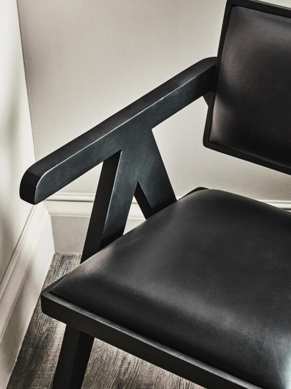 Olk Buffalo Black Leather Armchair With Wood Frame - Image 7