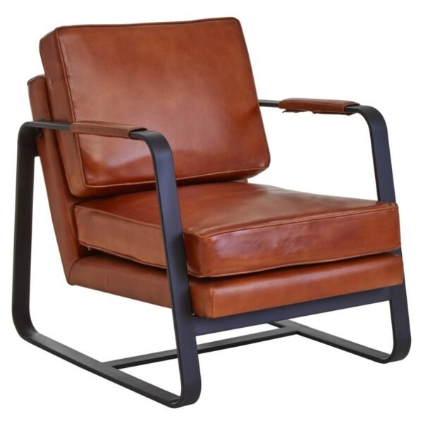 Olk Buffalo Tan Leather Armchair With Black Iron Frame - Image 12