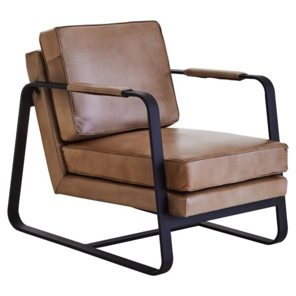 Olk Buffalo Grey Leather Armchair With Black Iron Frame - Image 13