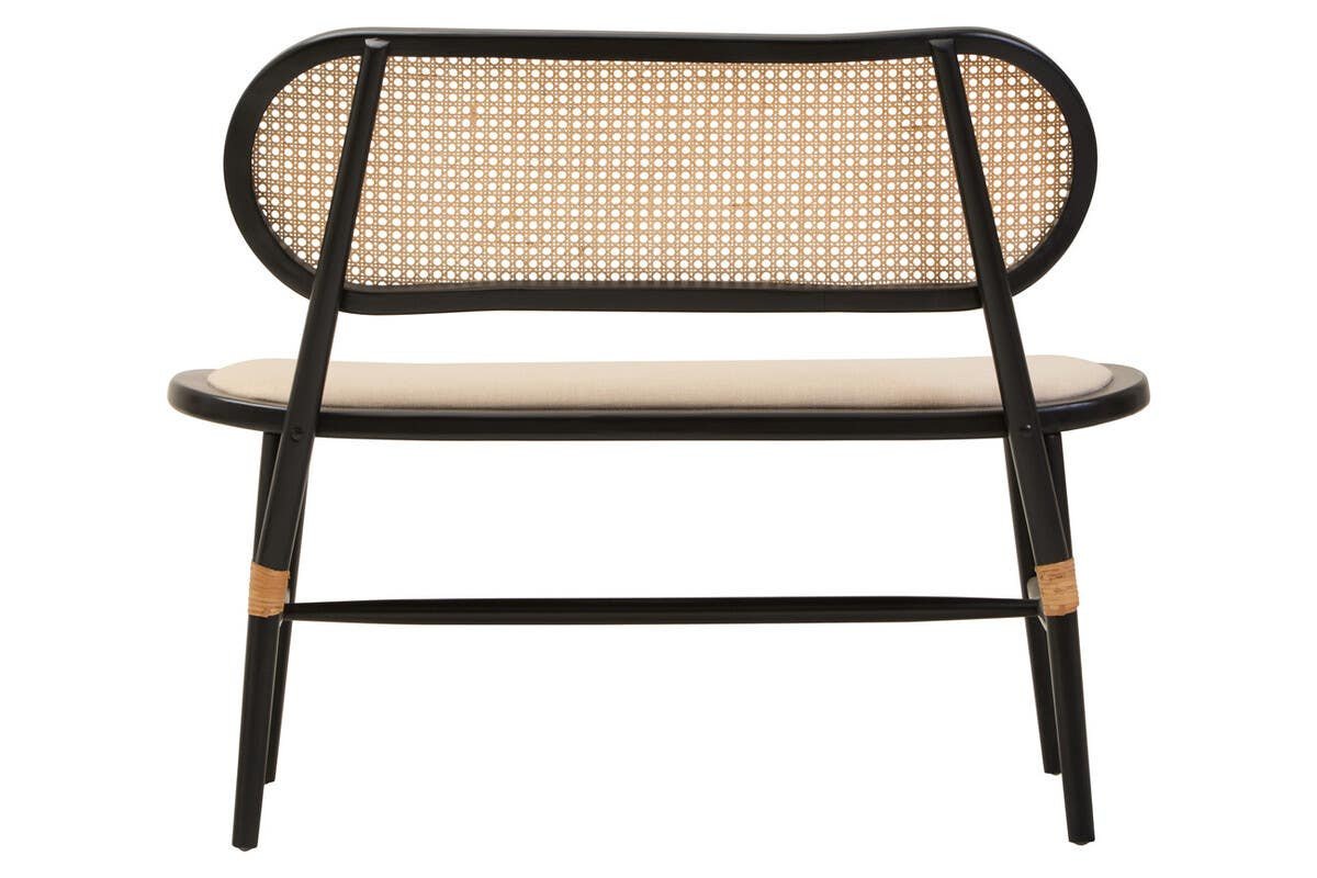 Ebu Natural Cane Bench with Black Elm Wood Frame Ebu Natural Cane Bench with Black Elm Wood Frame