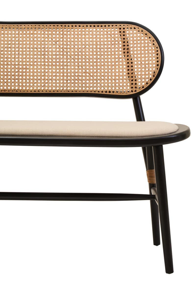 Ebu Natural Cane Bench with Black Elm Wood Frame Ebu Natural Cane Bench with Black Elm Wood Frame