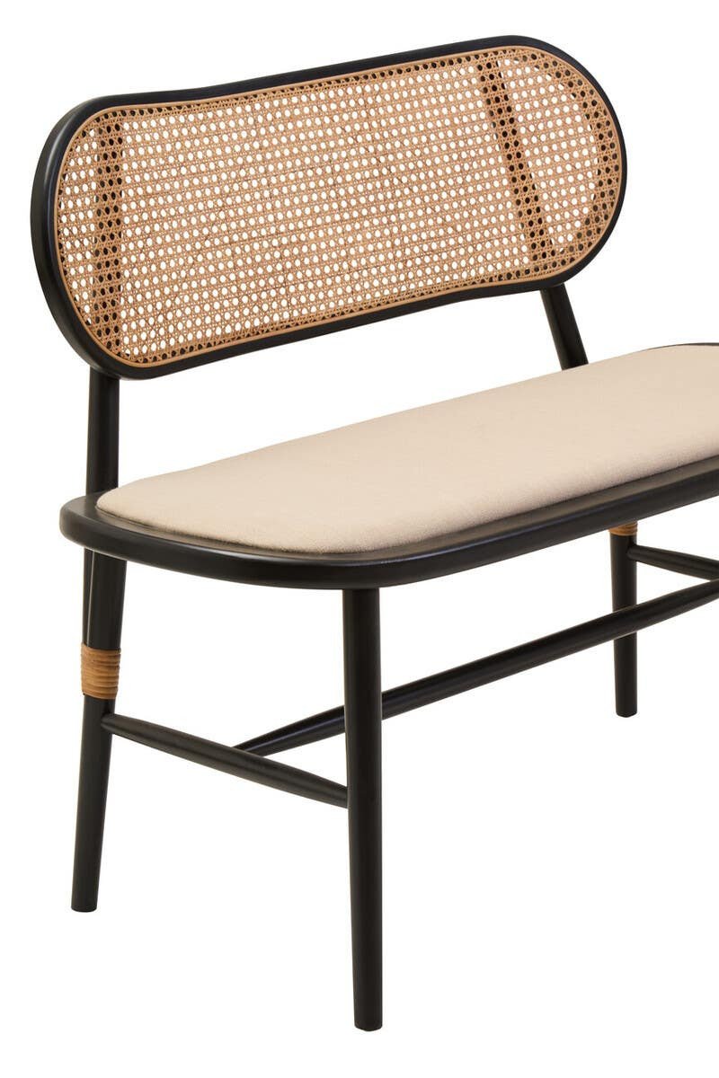Ebu Natural Cane Bench with Black Elm Wood Frame Ebu Natural Cane Bench with Black Elm Wood Frame