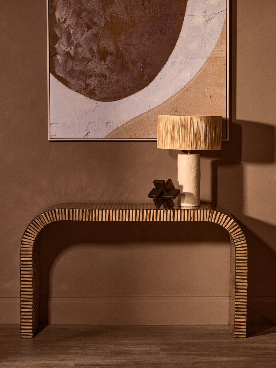 Hermosa Bamboo Inlay Curved Console Table Hermosa Bamboo Inlay Curved Console Table