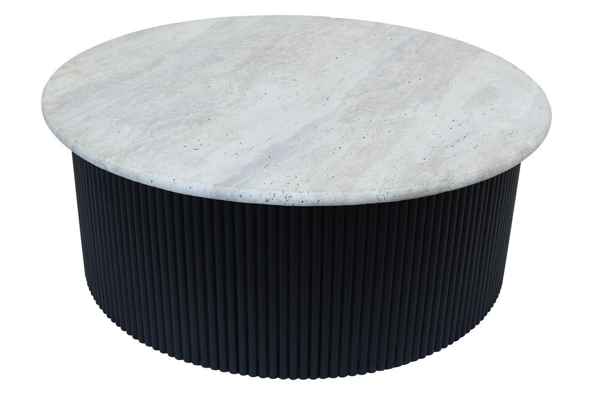 Lawton Travertine Top Coffee Table with Black Acacia Wood Base Lawton Travertine Top Coffee Table with Black Acacia Wood Base