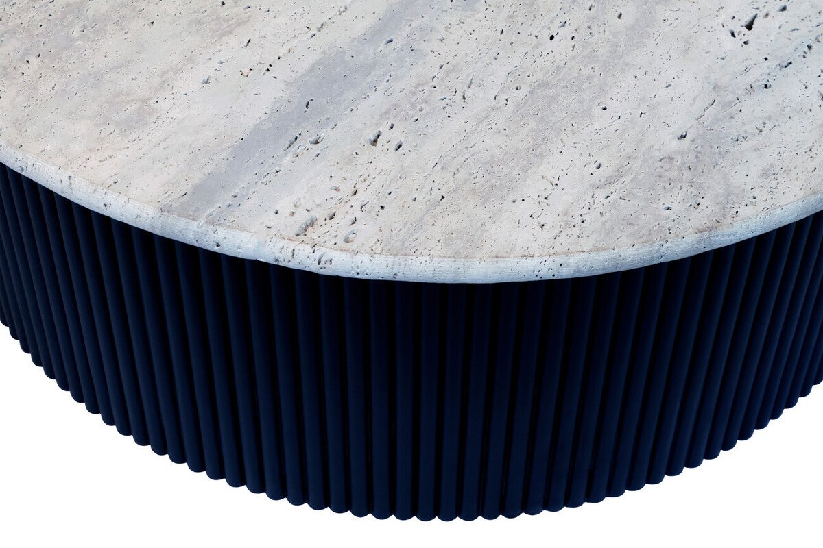 Lawton Travertine Top Coffee Table with Black Acacia Wood Base Lawton Travertine Top Coffee Table with Black Acacia Wood Base