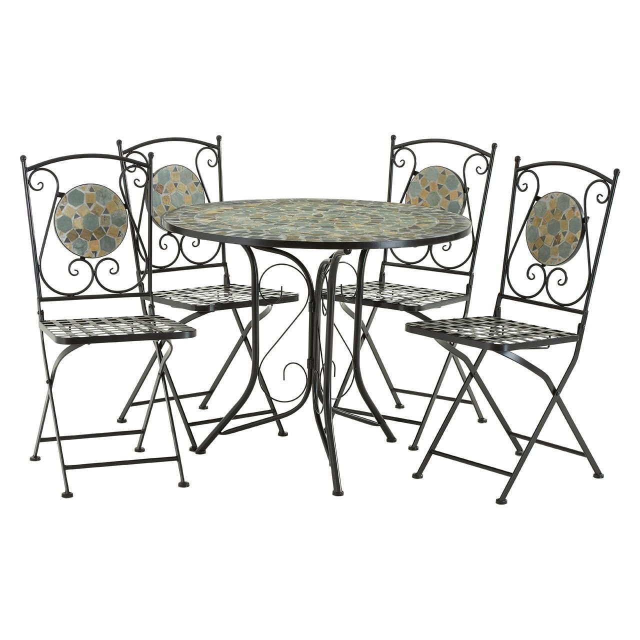 Amalfi Blue/Stone Mosaic 4 Chairs Table Set