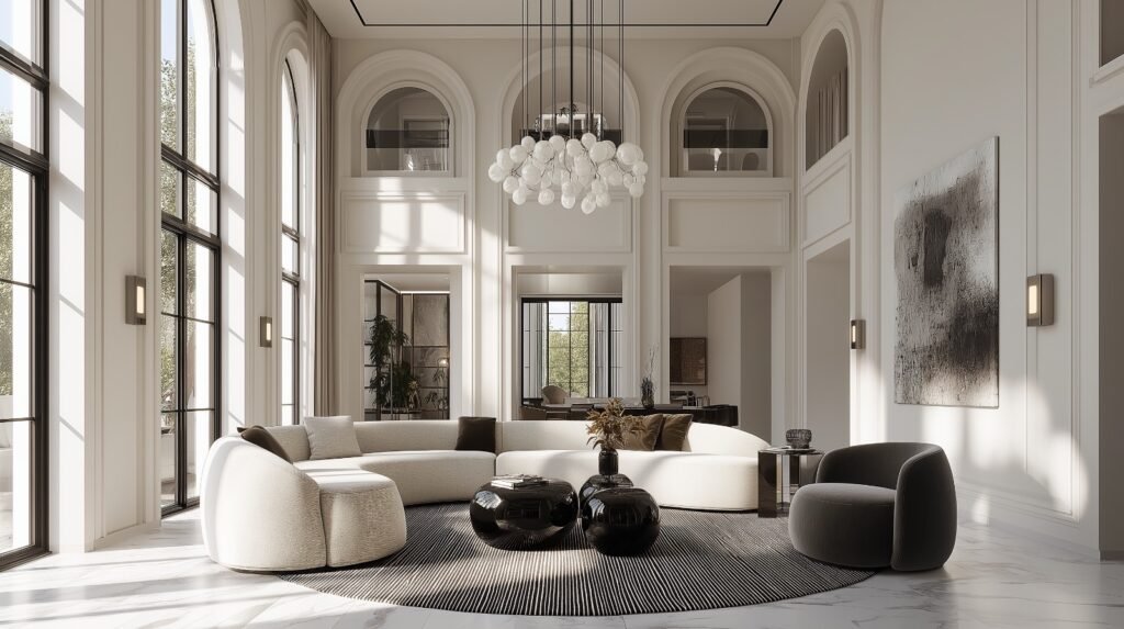 Interior design statistics UK 2026 showing a luxury living room with designer furniture, lighting and home décor trends 2