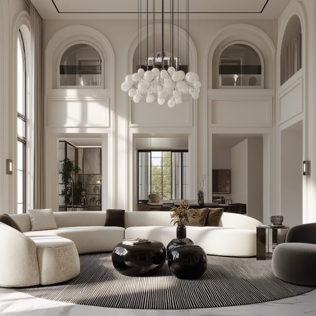 Interior design statistics UK 2026 showing a luxury living room with designer furniture, lighting and home décor trends 2