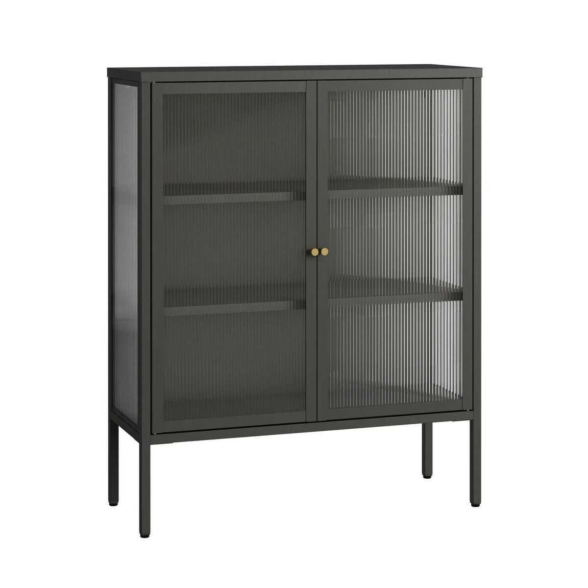 Adderson Black Metal and Fluted Glass Door Cabinet Adderson Black Metal and Fluted Glass Door Cabinet