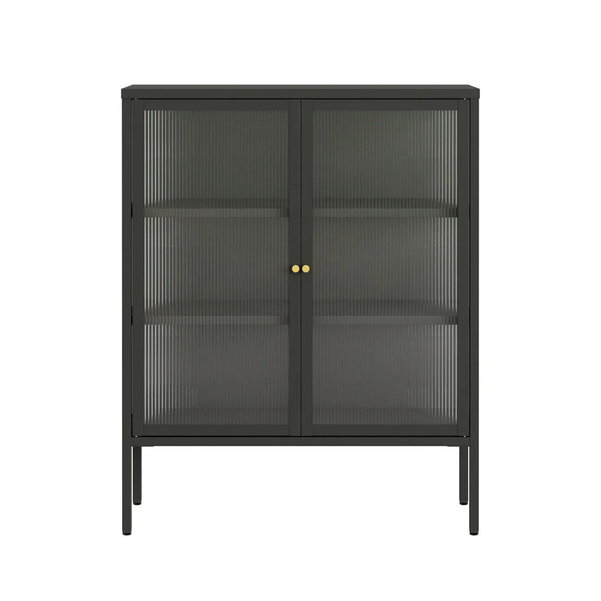 Adderson Black Metal and Fluted Glass Door Cabinet Adderson Black Metal and Fluted Glass Door Cabinet