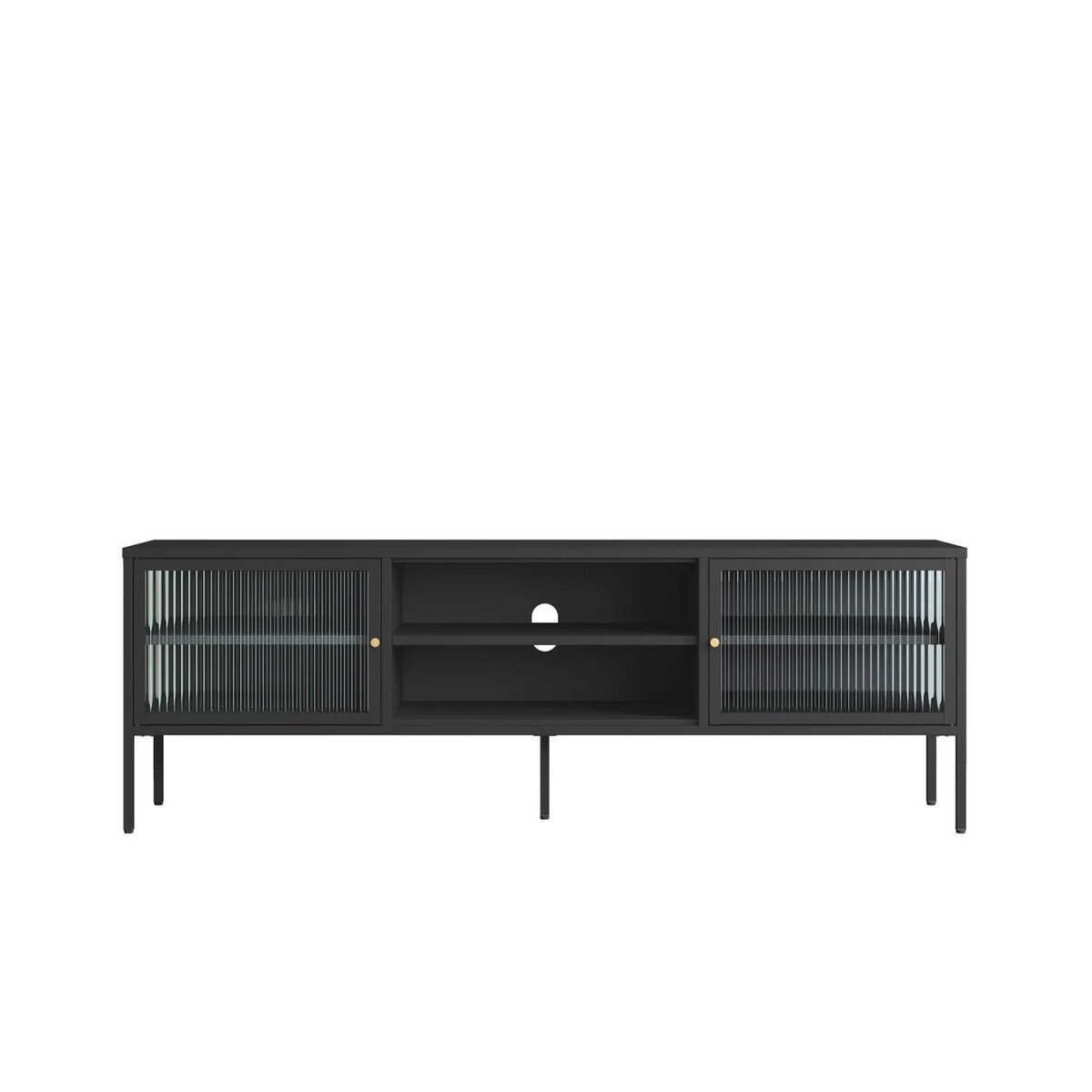 Adderson Black Metal and Fluted Glass Door Media Unit Adderson Black Metal and Fluted Glass Door Media Unit