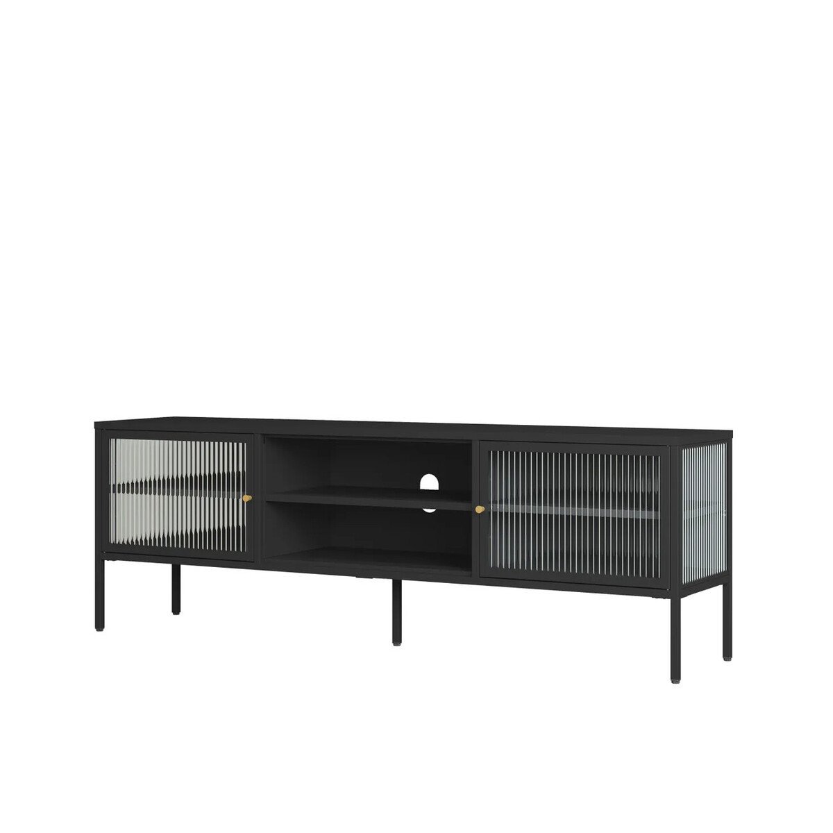 Adderson Black Metal and Fluted Glass Door Media Unit Adderson Black Metal and Fluted Glass Door Media Unit
