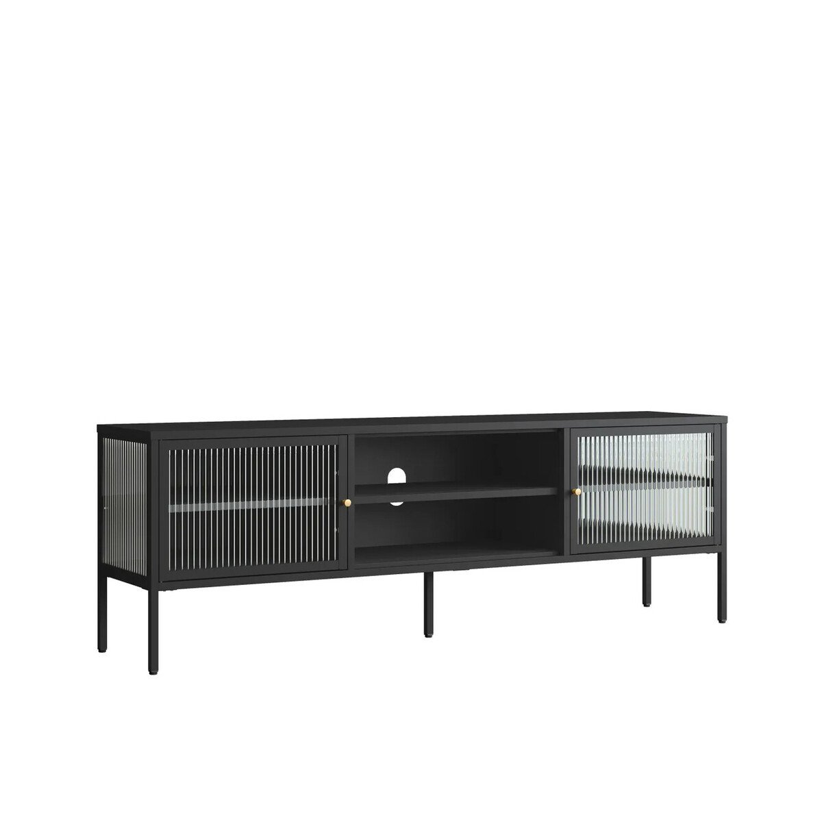 Adderson Black Metal and Fluted Glass Door Media Unit Adderson Black Metal and Fluted Glass Door Media Unit