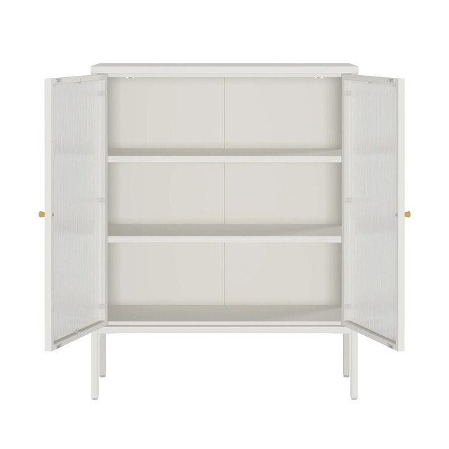 Adderson Warm White Metal and Fluted Glass Door Cabinet Adderson Warm White Metal and Fluted Glass Door Cabinet