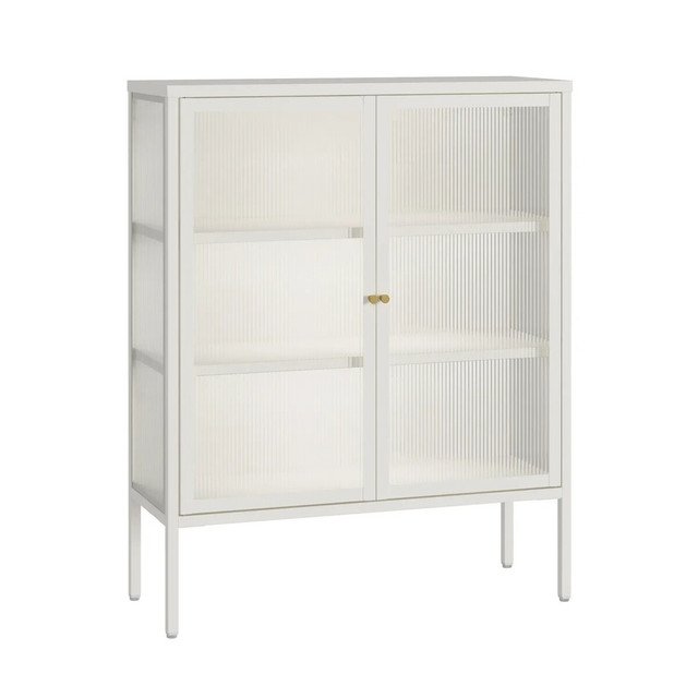 Adderson Warm White Metal and Fluted Glass Door Cabinet Adderson Warm White Metal and Fluted Glass Door Cabinet