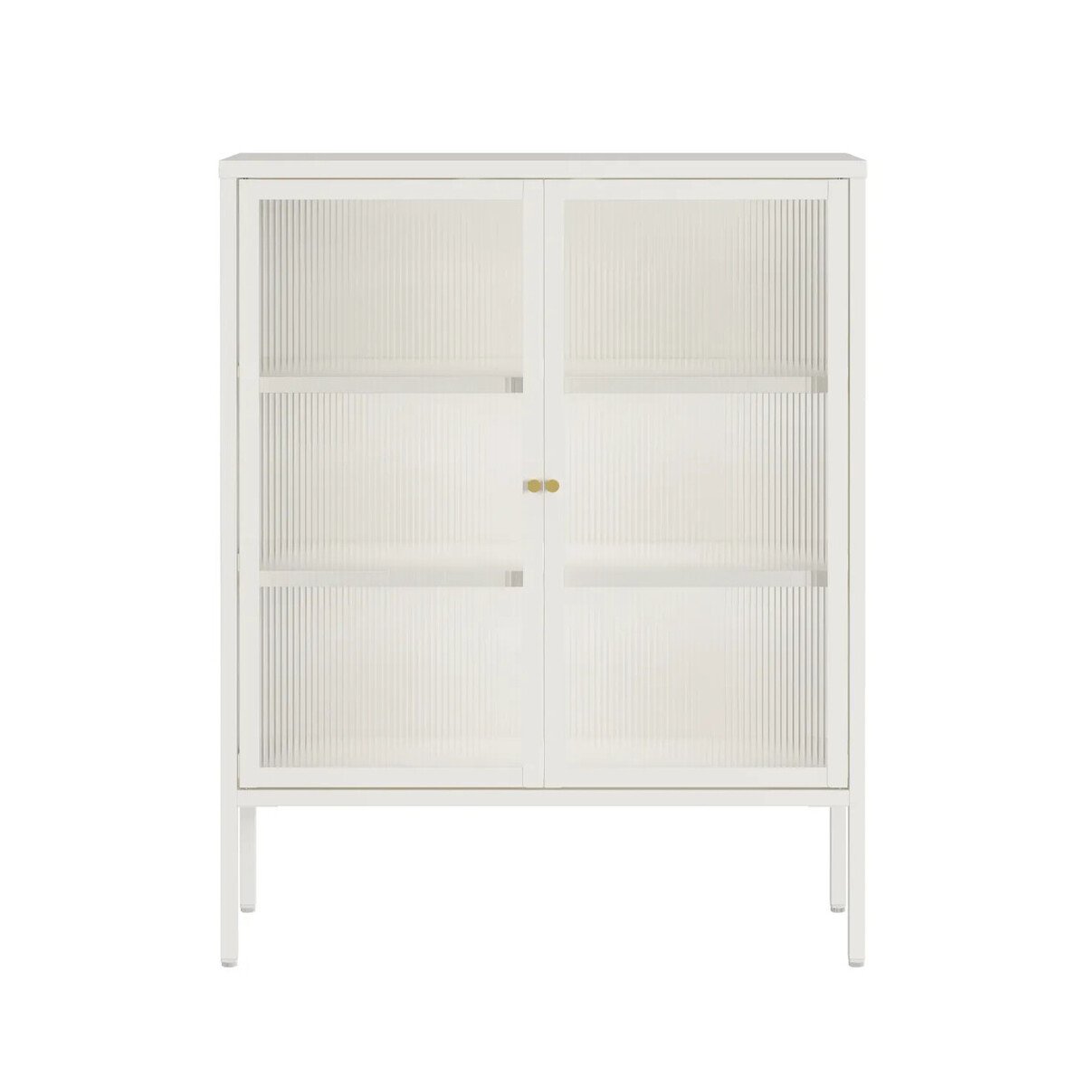 Adderson Warm White Metal and Fluted Glass Door Cabinet Adderson Warm White Metal and Fluted Glass Door Cabinet