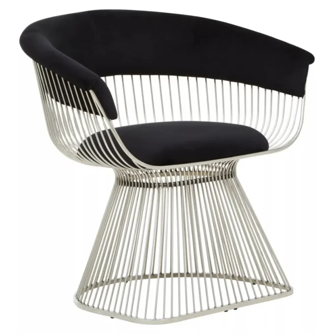 Aiste Black Velvet and Silver Frame Chair1