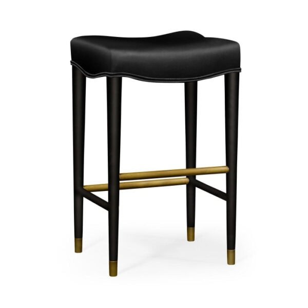 Bar Stool Italian 1950s in Black Leather Black