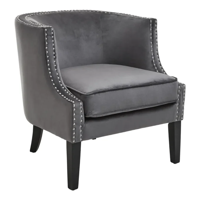 Bexhill Grey Velvet Studded Chair1