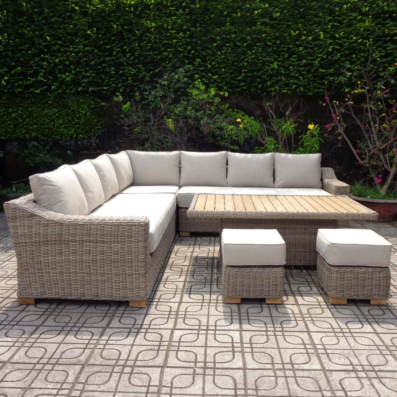 Capri Outdoor Large Corner Set With Riser Table + 2 Stools Capri Outdoor Large Corner Set With Riser Table + 2 Stools