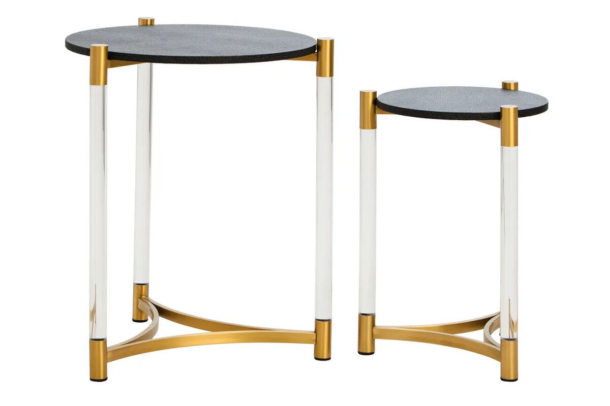 Mardona Set Of Two Black Shagreen Effect Side Tables Mardona Set Of Two Black Shagreen Effect Side Tables