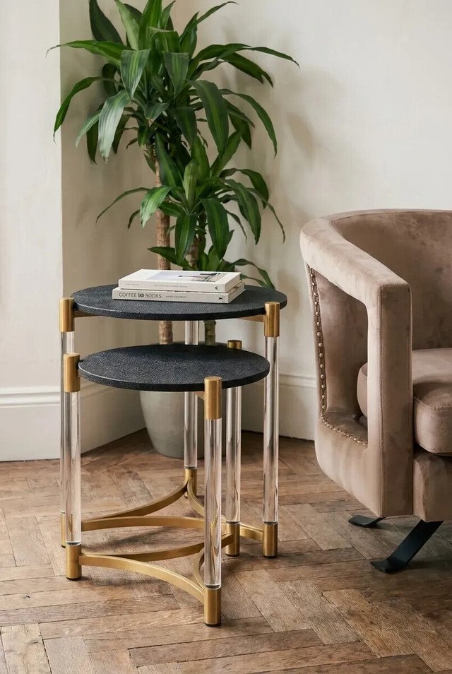 Mardona Set Of Two Black Shagreen Effect Side Tables Mardona Set Of Two Black Shagreen Effect Side Tables