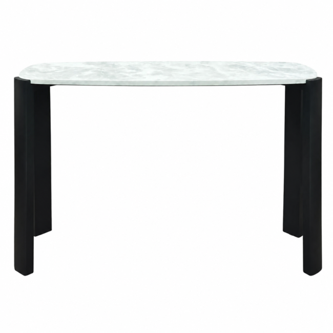 Palmo White Marble Top and Black Acacia Wood Console Table