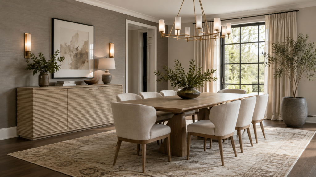 oak sideboard in elegant dining room