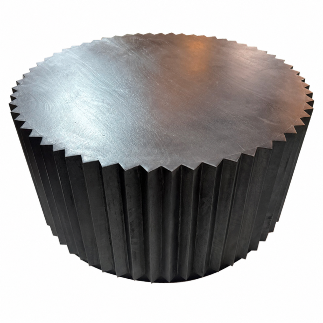 Barto Round Black Mango Wood Carved Ridge Coffee Table