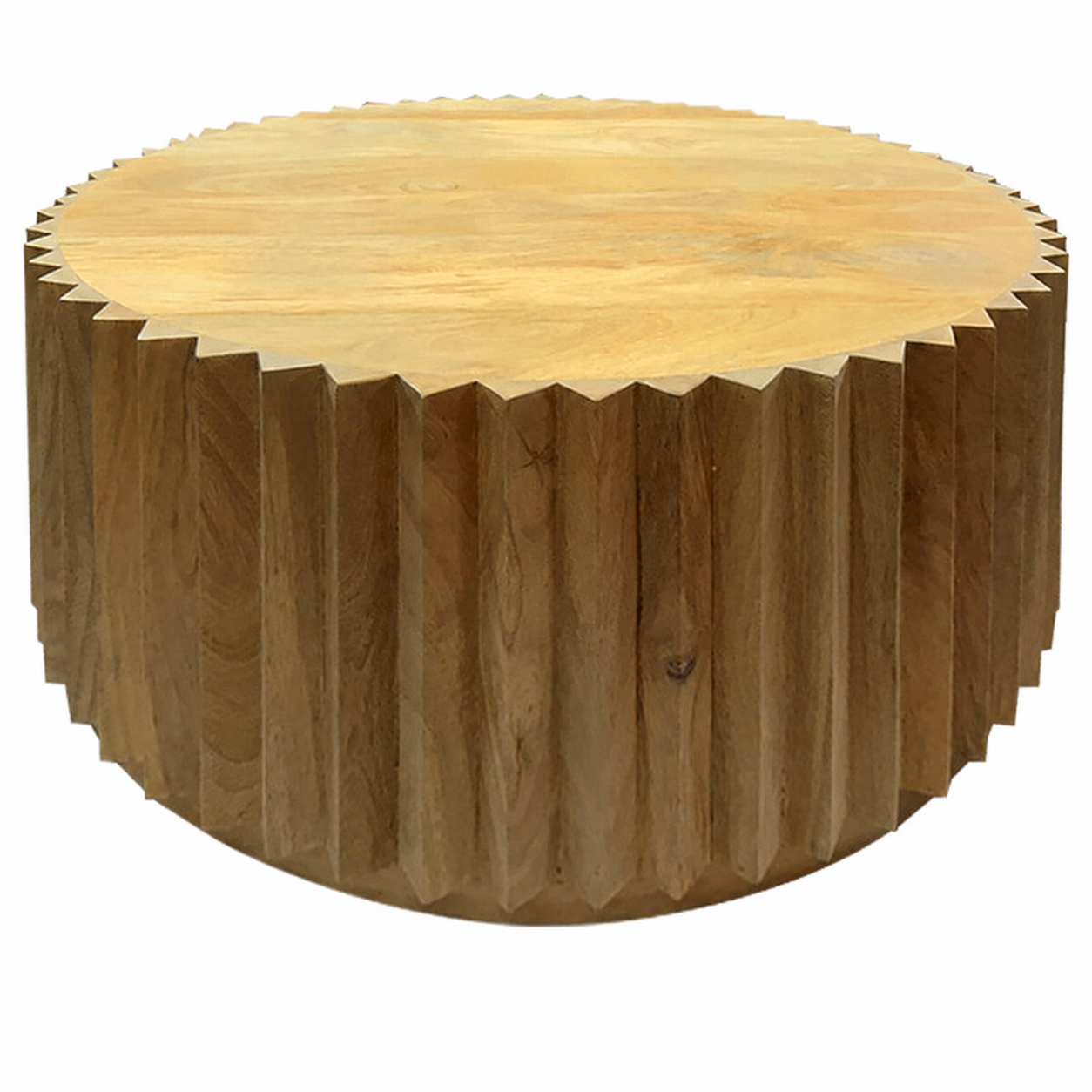 Bato Round Mango Wood Carved Ridged Coffee Table Bato Round Mango Wood Carved Ridged Coffee Table