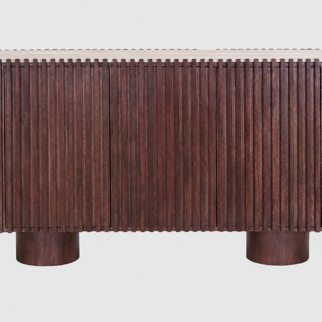 Bibel Travertine and Mango Wood 2 Door Curved Sideboard