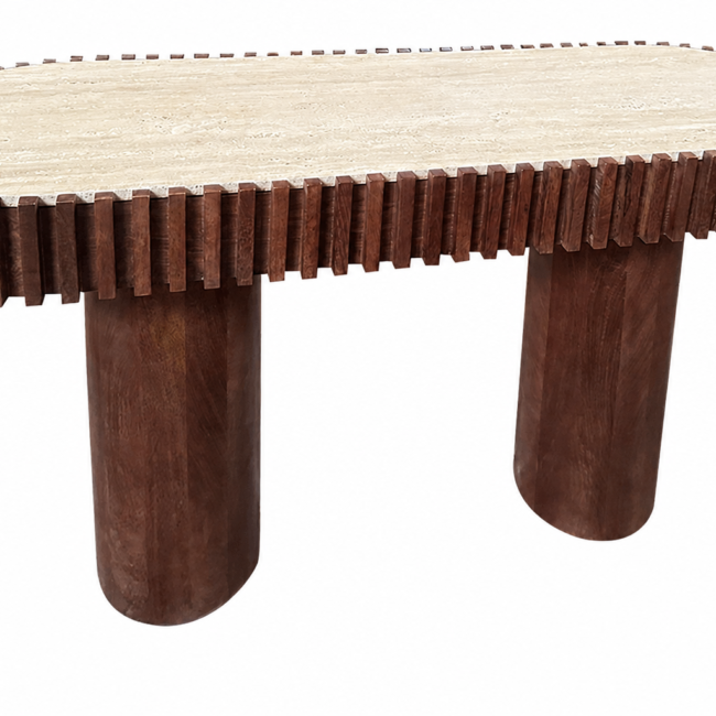 Babel Oval Travertine and Mango Wood Coffee Table