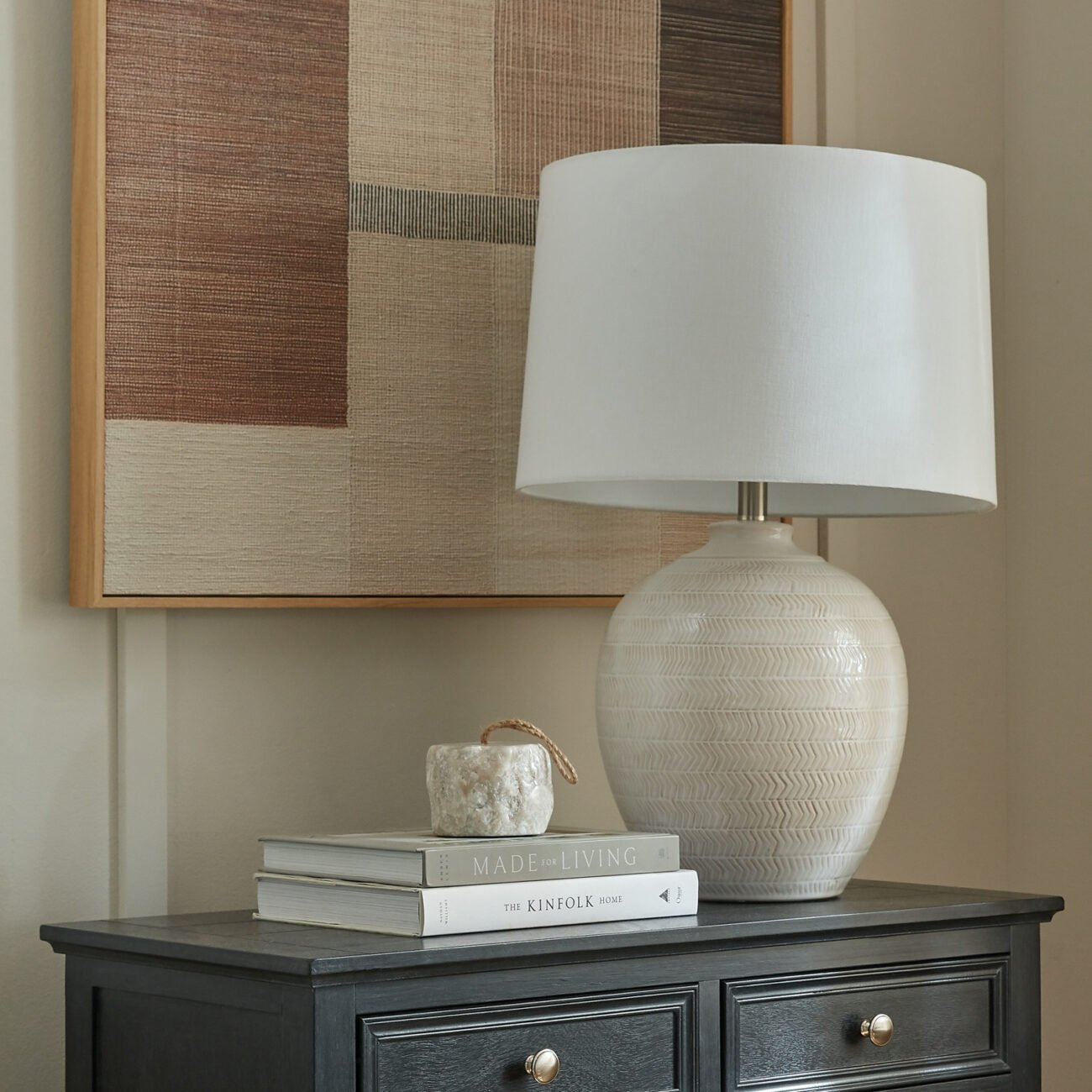 Chevronne Ceramic Table Lamp With Linen Shade Chevronne Ceramic Table Lamp With Linen Shade