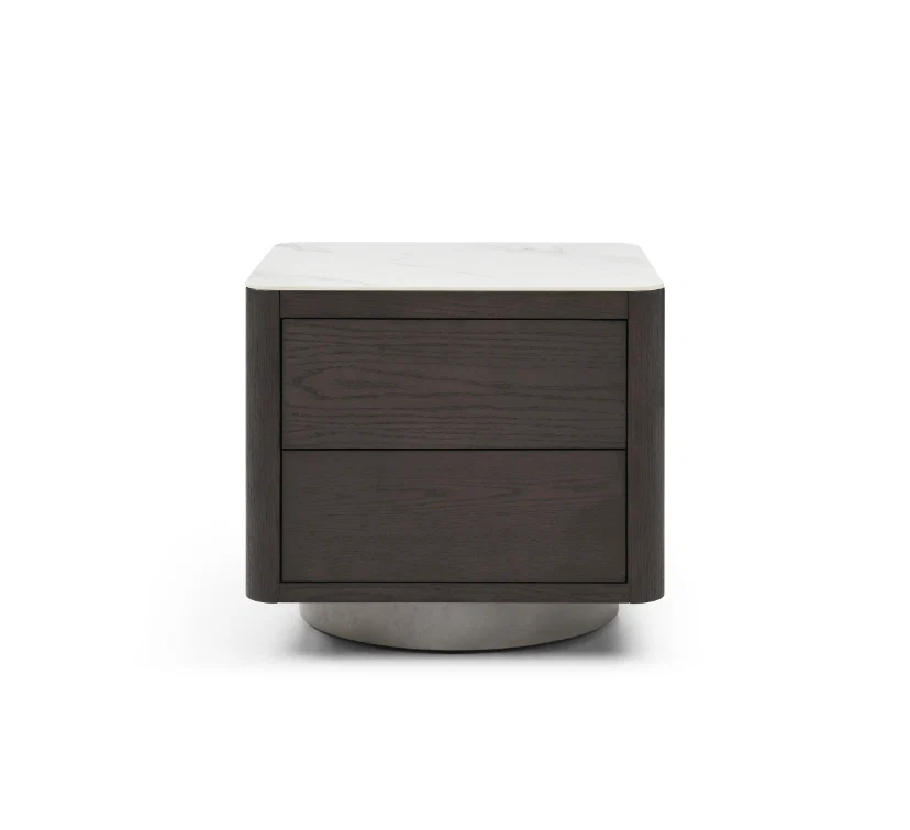 Coin Bedside Table - Smoke Oak & Marble Coin Bedside Table - Smoke Oak & Marble