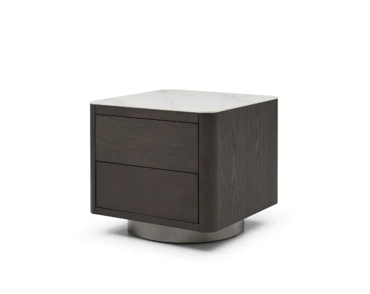 Coin Bedside Table - Smoke Oak & Marble Coin Bedside Table - Smoke Oak & Marble