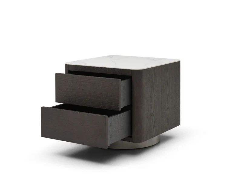Coin Bedside Table - Smoke Oak & Marble Coin Bedside Table - Smoke Oak & Marble