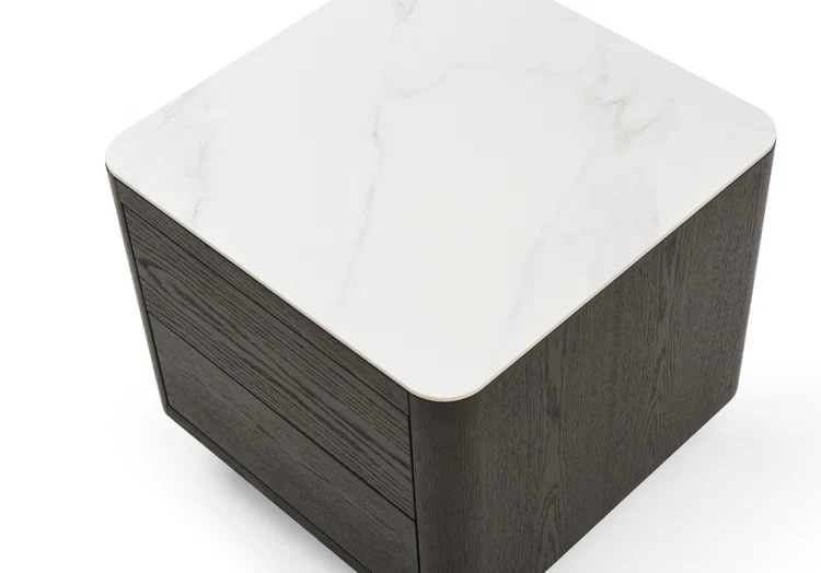 Coin Bedside Table - Smoke Oak & Marble Coin Bedside Table - Smoke Oak & Marble