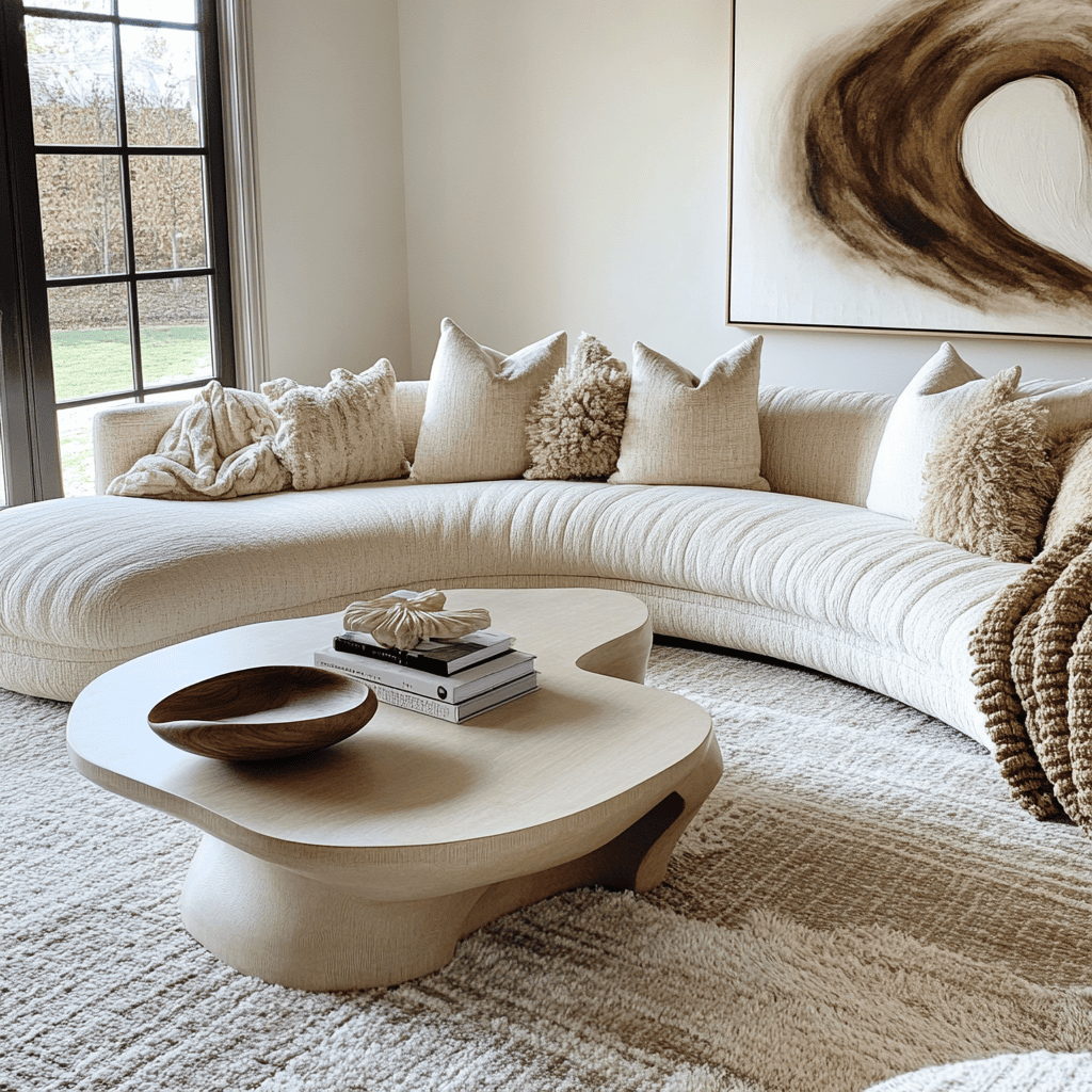 Curved Sofa & Sculptural Coffee Table