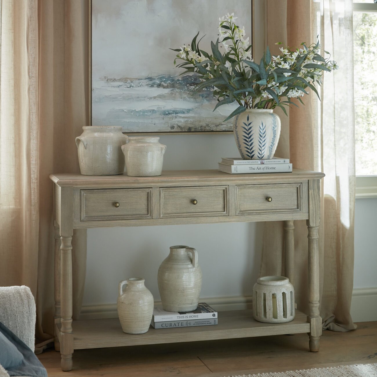 Delphine Collection 3 Drawer Console With Shelf Delphine Collection 3 Drawer Console With Shelf