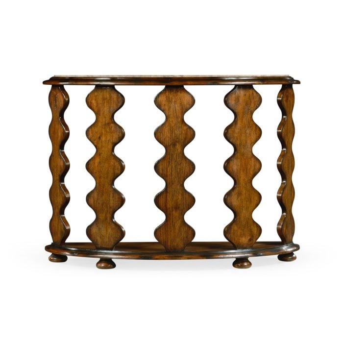 Demilune Console Table Eclectic with Marble Top Rustic Walnut ...